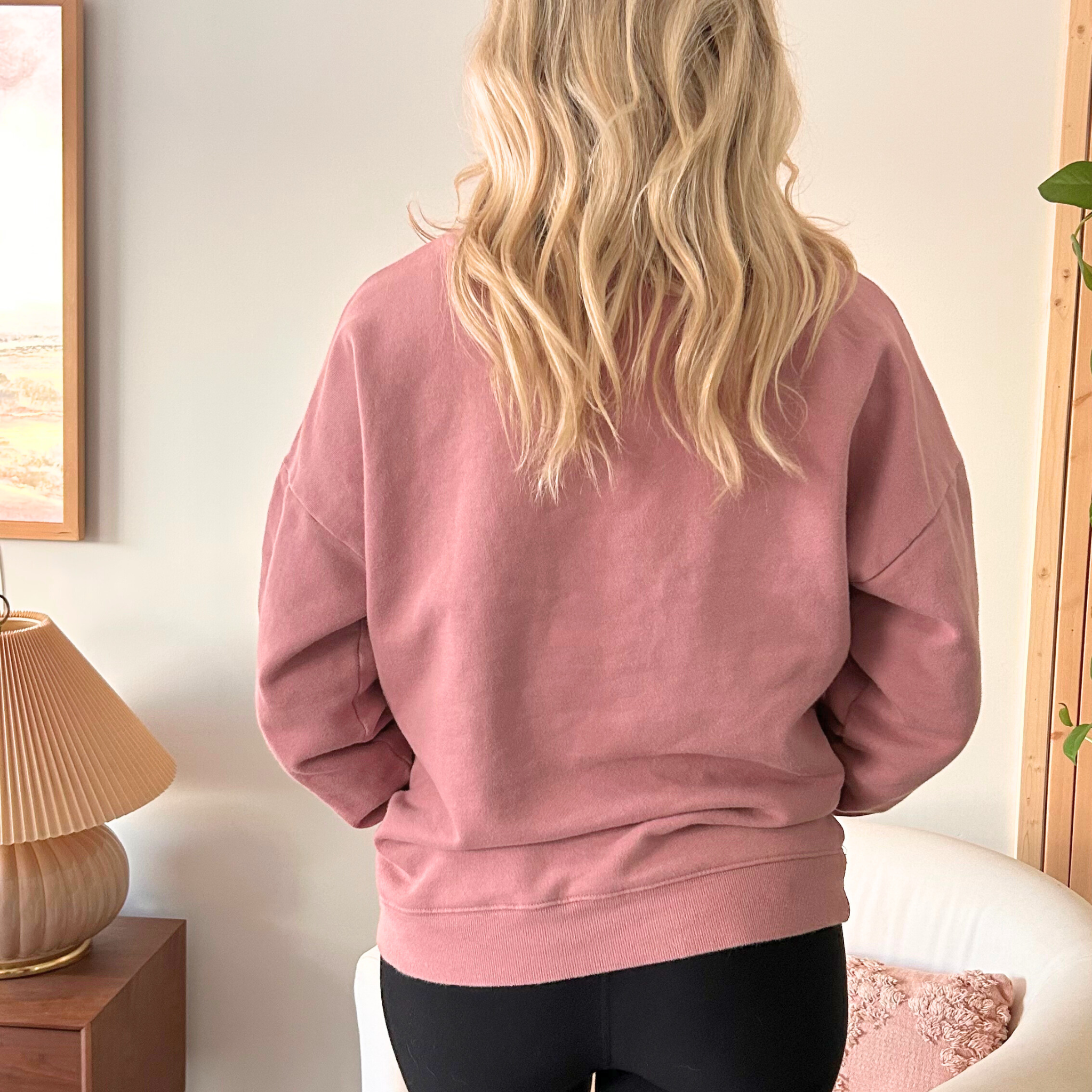 Crew neck sweatshirt top with kangaroo pocket